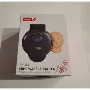 Dash Skull Mini Waffle Maker Nonstick 4" Cooking Surface Black - NEW IN BOX